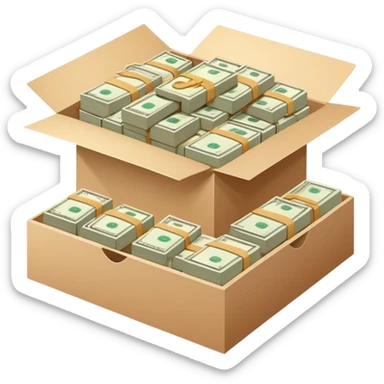 Normal Nike shoe box filled with multiple bundles of cash notes rolled into circle shape sticker