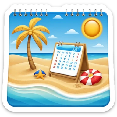 holiday incoming emoji with calendar and beach, suitable for Slack status sticker