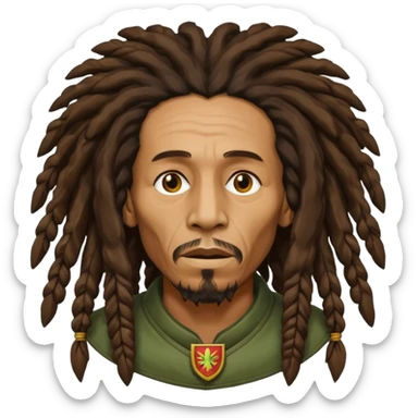 old melancholic  Bob Marley with gigantic dread locks in form heraldic crest   sticker