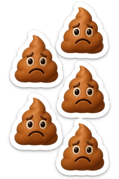 EMOJI STILE IPHONE 3D DI palline di cacca tristi che cadono dall'alto verticalmente, iperrealistico 4k sticker