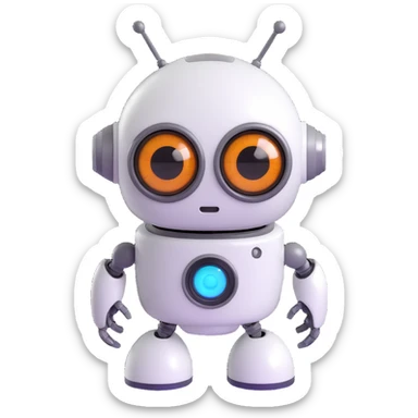 Friendly robot with big expressive eyes — round head, glossy finish, slightly clumsy but charming, cute (think Wall-E meets Baymax). sticker