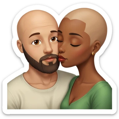 bald head man with beard kissing African woman sticker
