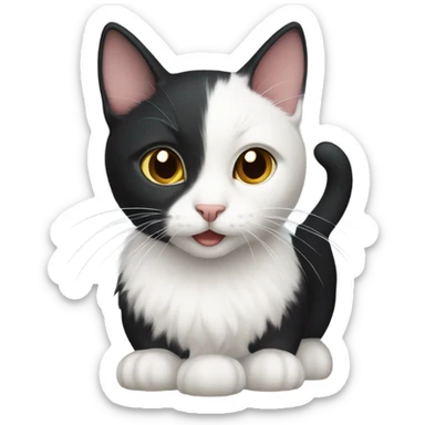 Black cat with white stripe and chest sticker