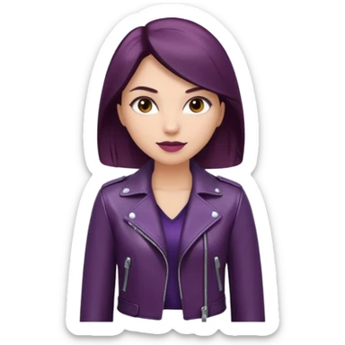 Realistic, luxury style womens detailed dark plum color leather jacker with silver chrome detail sticker