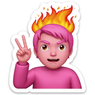 pink mad face with fire flipping off screen  sticker