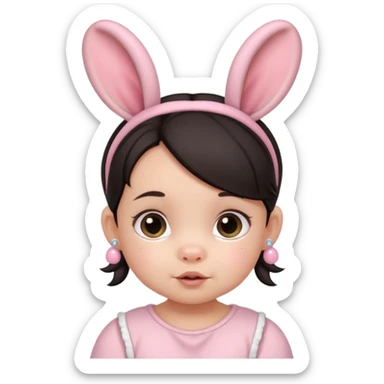 bunny ear accessory wearing baby dark haired piggy bun sticker