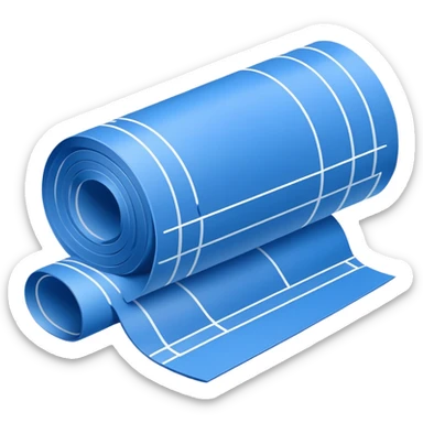 blue blueprint plan with white lines, side view, with one corner rolled up sticker