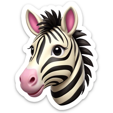 Cinematic Comical Zebra Portrait Emoji, Head tilted dramatically with an exaggeratedly amused expression, featuring a striking, glossy striped fur with bold contrasts, a refined, equine head with a long snout and alert ears, and wide, expressive eyes filled with playful disbelief, Simplified yet hilariously expressive features, highly detailed, glowing with a slightly sassy glow, high shine, dramatic yet playful, stylized with an air of cheeky savannah mischief, bright and endearing, soft glowing outline, capturing the essence of a spirited and over-the-top zebra that feels like it could prance its way into internet fame instantly! sticker