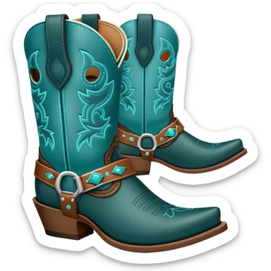 Cowgirl boot with dark teal spur strap sticker