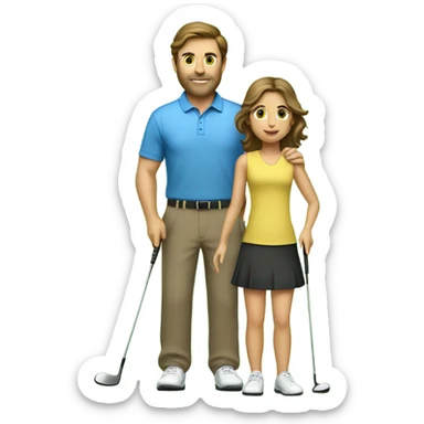 Tall, brown haired Caucasian man, golfing with a short, long haired girl sticker
