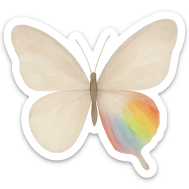 a rainbow butterfly, watercolor art style, representing transformation and Pride sticker