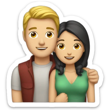 white man and asian woman cuddle sticker