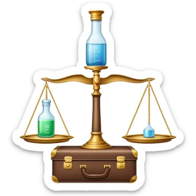 scale with baby and bottle on left tray, briefcase on right tray, spinal column as the scale pillar, 'CHOICE' engraved on base sticker