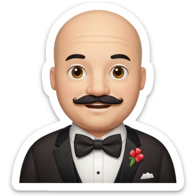 fat Bald guy with thick black mustache & bow tie sticker