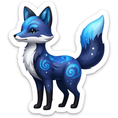 Black fox with blue swirling galaxy/marble pattern standing up sticker