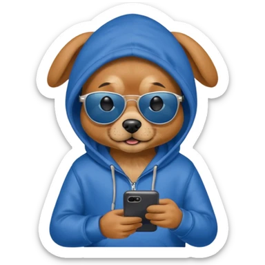 Dog wearing a hoody while on its phone with sunglasses  sticker