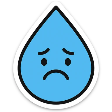 sad water droplet icon with color and black outlines sticker