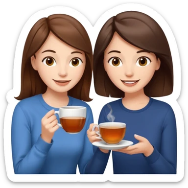 gossip over tea two girl friend (brunette and brown-haired) emoji sticker