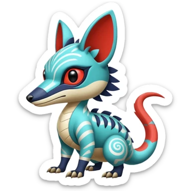  African Patterned stitched exotic tropical cyber-Sleuth-Loyd-Garmaddon-Litten-Linoone-Noibat-Fakémon-Pokémon-Vernid-creature sticker