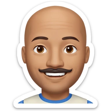 Oxumarê as a very happy smiling 37-year-old bald Black man with smooth oval head, indigenous facial features, mustache with goatee (no hair on sides of face), contour from chin to lips, and a beauty mark on left side below lip, Memoji style sticker