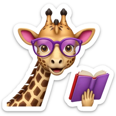 emoji de jirafa violeta con manchas rosadas  agregar lentes de lectura a la tercer imagen sticker