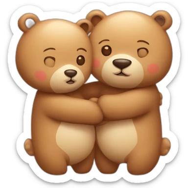Female bear and male bear kissing, face only, with hearts above them sticker