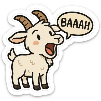 cartoon sticker style goat with mouth open saying 'baaah' (text included) sticker