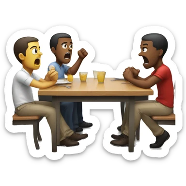 Angry friends arguing at a lunch table sticker