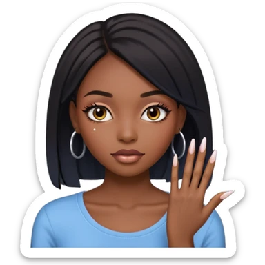 face girl with nails and cute make up black girl strait hair super long  top sticker