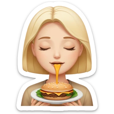 person with closed eyes and blissful expression enjoying delicious food sticker