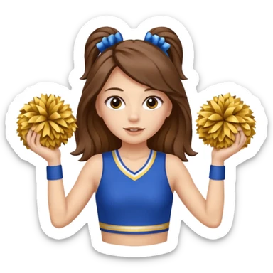 cheerleader with long brown hair and 2 pom poms blue and gold in each hand sticker
