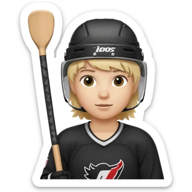 hockey player blonde hair black outfit helmet hockey stick sticker