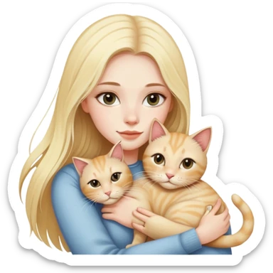 pretty woman with pale skin, very long blonde hair hugging a cat sticker