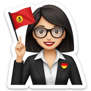 Una mujer morena (de pelo)  con una coleta de color negro) y gafas de sol de color negro y una bandera roja en la mano sticker