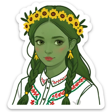 Ukrainian girl in a wreath and embroidered shirt sticker