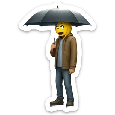 Sad Guy standing against wall holding umbrella  in pouring rain  sticker