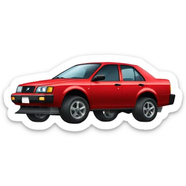 red Nissan Sentra with monster truck wheels sticker
