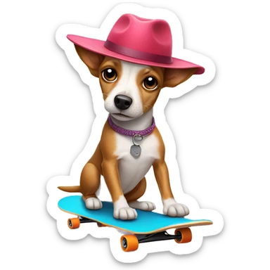 Small weenier dog on a skateboard with a hat on   sticker