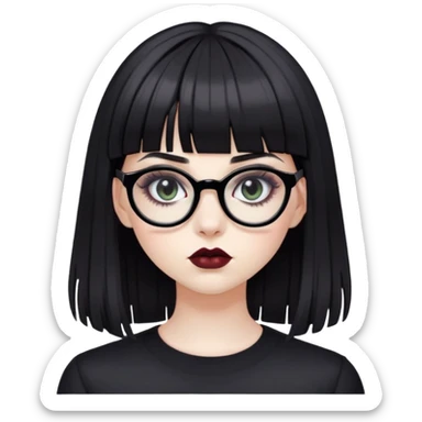 Девушка с темными волосами и челкой в очках накрашена по готически sticker