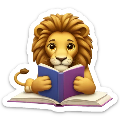 lion reading a colorful book sticker