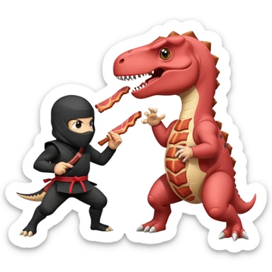 Dinosaur eating bacon fighting a ninja  sticker