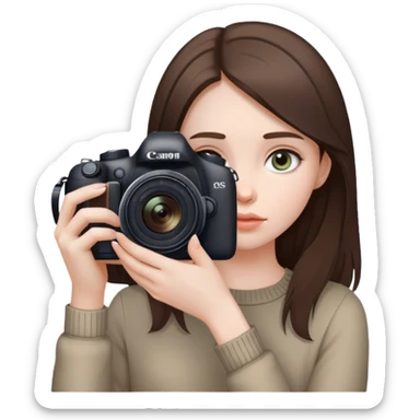 beautiful pale brunette girl taking photos with canon camera eyes down sticker