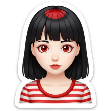 Pale girl, black hair with red striped hair and bangs sticker