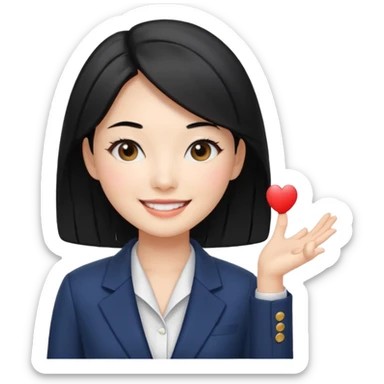 a korean cosmetics marketing expert women smiling with black hair, presenting sticker