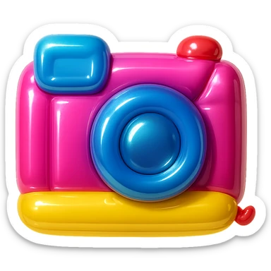 cute film camera, balloon style, shiny, inflated look sticker