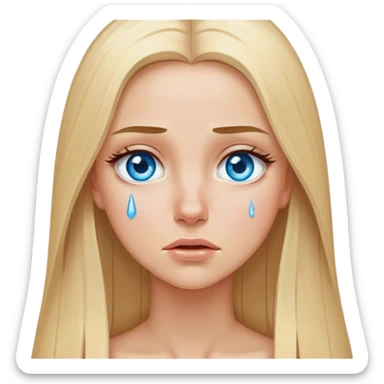 beautiful white girl with long straight blonde hair blue eyes crying  sticker
