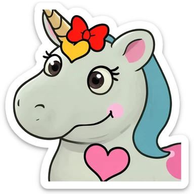 a unicorn with heart eyes wearing a minnie mouse bow sticker