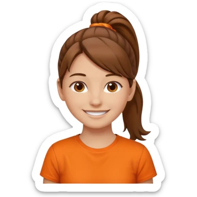 brown hair girl with pony tail and orange shirt sticker