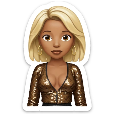 Mary J Blige with long blonde hair, dark brown sequin bra, dark brown sequin baggy pants sticker