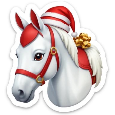 christmas new year's white horse with a red saddle sticker